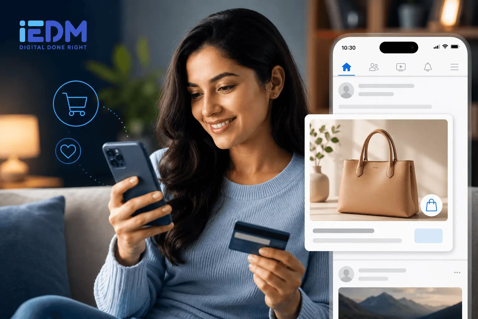 A woman shopping online from a native advert