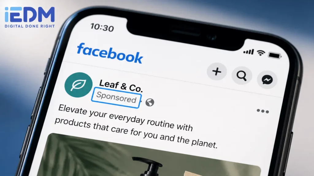A native advertisement on Facebook, with the 'sponsored' label outlined